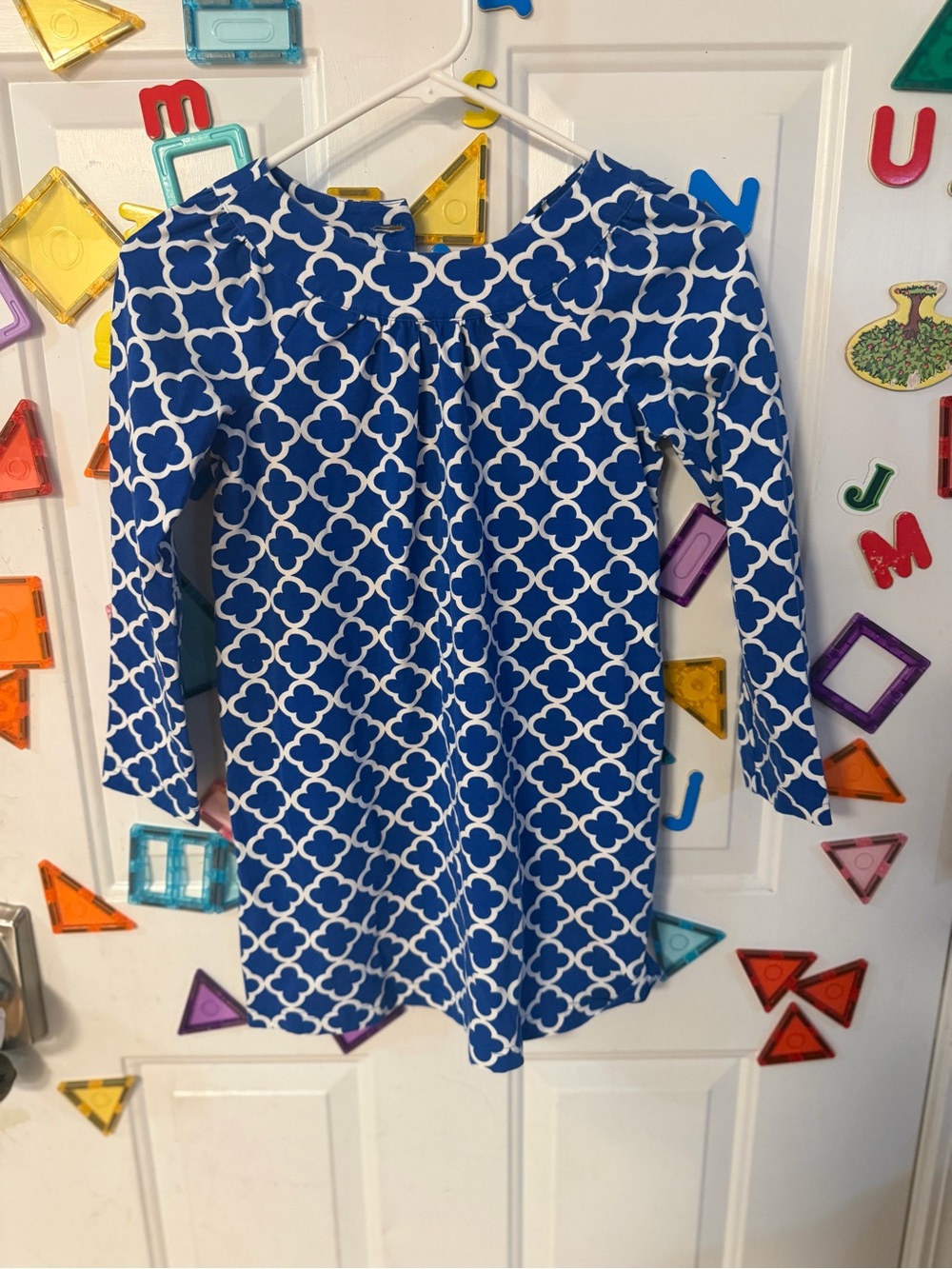 Kelly's Kids Royal Blue and White Geometric Long-Sleeve Dress